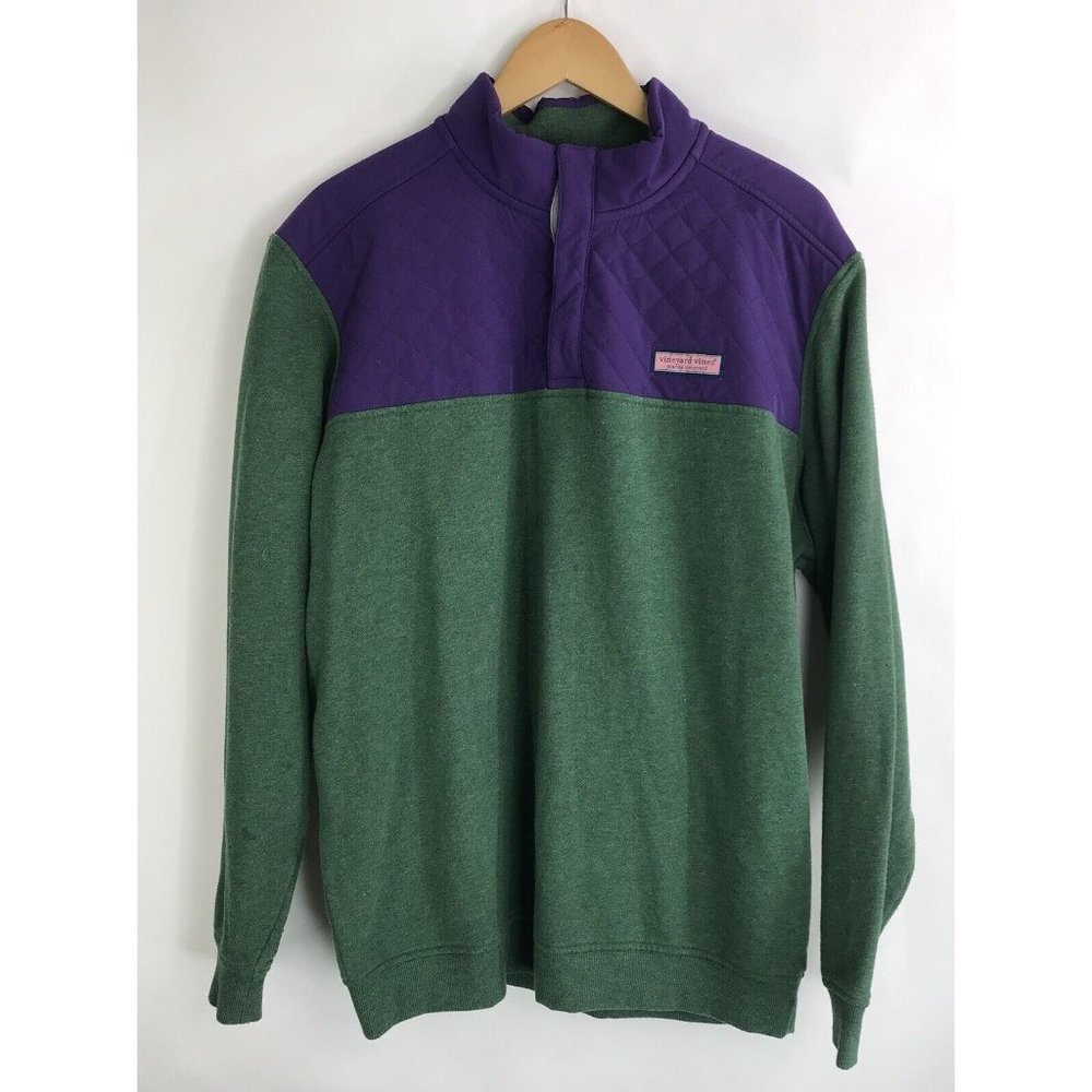 Vineyard Vines Quilted Pullover Snap Green Purple Shep Ian Sweater Mens Large L